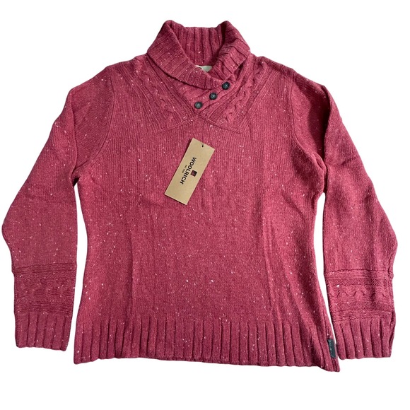 Woolrich Womens Skyler Shawl Collar Cable Knit Sweater Ruby Heather Medium - Picture 1 of 8